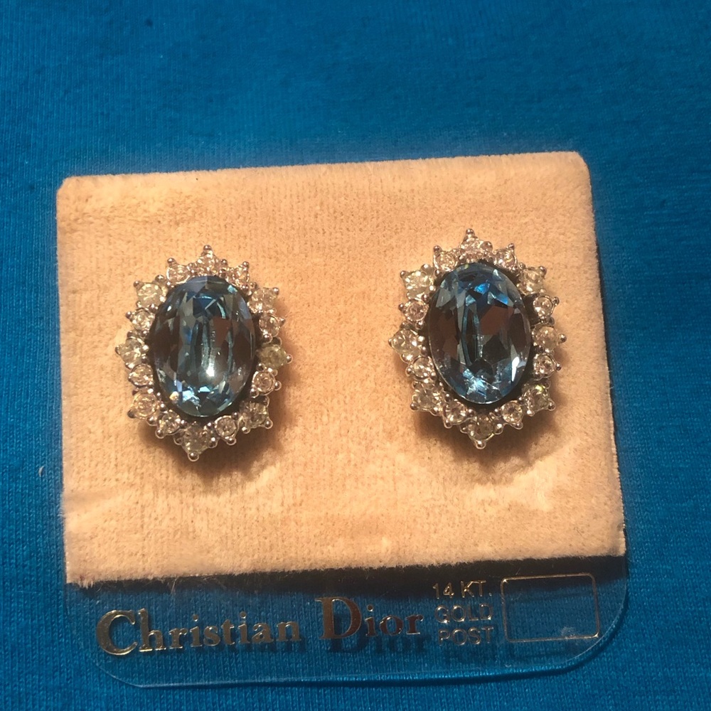 Gorgeous Vintage Christian Dior blue stone and Cz earrings. 14k gold post.